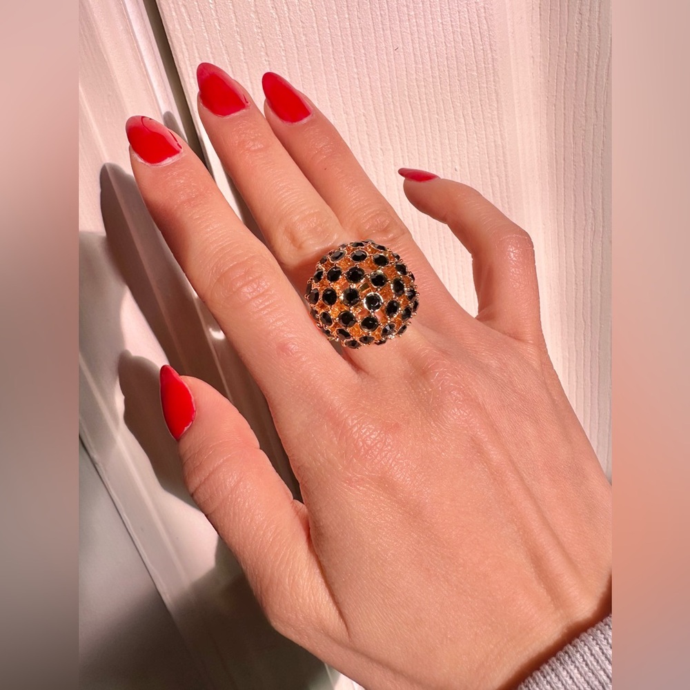Kate Spade Gold Plated Black Diamond Dome Ring, Size 6.5